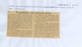 CALIFE, Jorge Luiz. Expedição em clima de festa. Jornal do Brasil, Rio de Janeiro, 21 maio de 198...